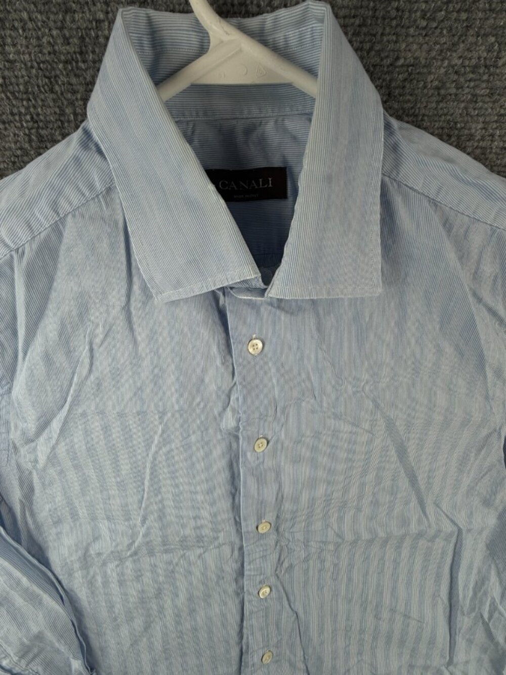Canali Italy Men Long Sleeve Blue Striped Button Up Shirt 16.5 Adult Cotton